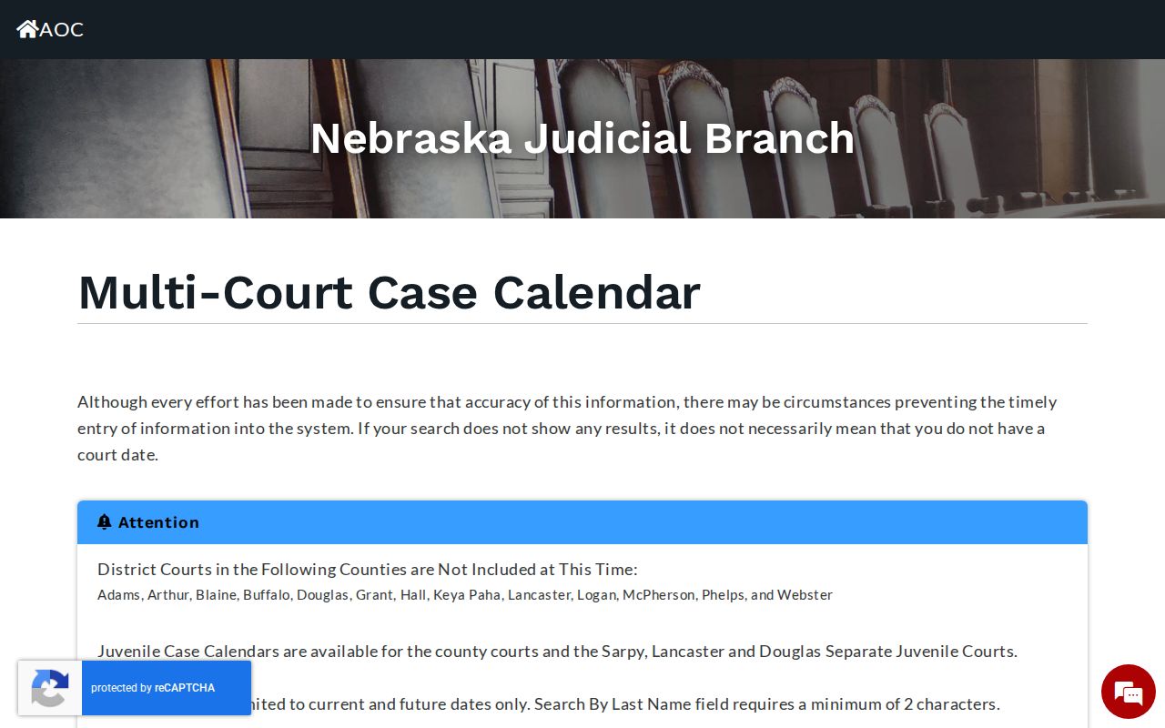 Washington County court docket Multi-Court Calendar search controls