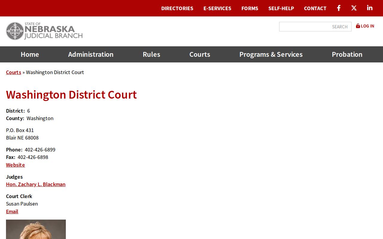 Washington County court docket District Court official information page