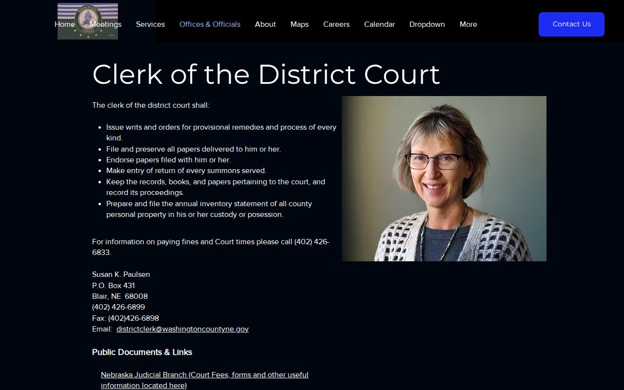 Washington County court docket District Court Clerk official records page